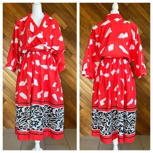 Vintage 80s Black, White, and Red Fit and Flare Shirt Dress/